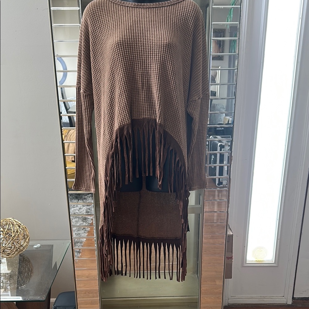 Brown Fringe Sweater